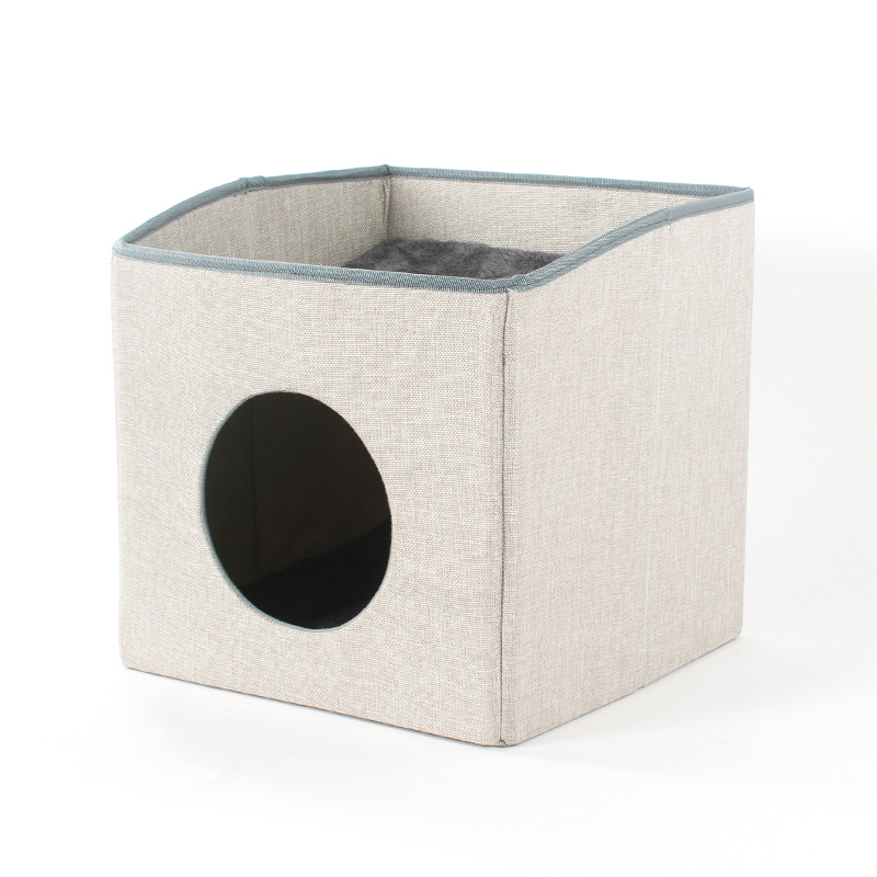 Foldable Linen- Look Square Pet Bed