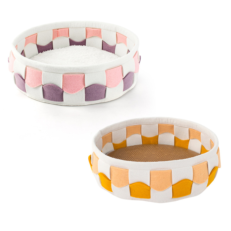 Color-Block Round  Felt Woven Cat Bed